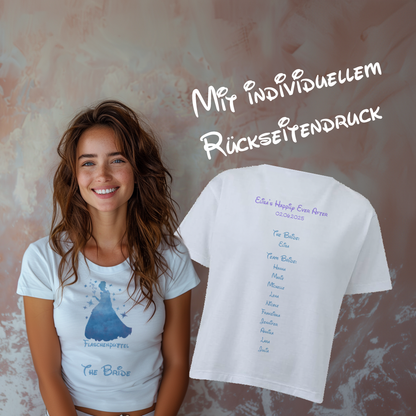 Miss Marry - Flaschenputtel Junggesellenabschieds T-Shirt mit individuellem Rückseitendruck